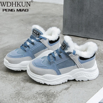 2020 Winter Fashion Blue Sneakers Women Platform Brown Shoes Lace Up Tenis Women Gray Suede Warm Shoes Basket Femme Sneakers