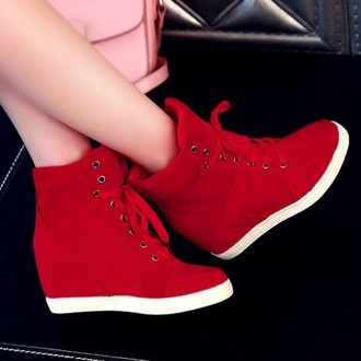 2020 Women Boots Faux Suede Leather Wedge Platform Boots Hidden Heel Shoes High Top Sneaker Casual Shoes for Woman Ankle Boot