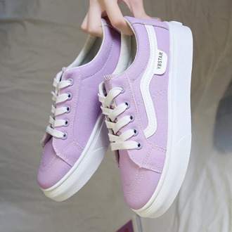 2020 Women Canvas Shoes Platform Chunky Sneakers Ulzzang Designers Fashion Lace Up Casual Shoes Woman Purple Flats Ladies Autumn