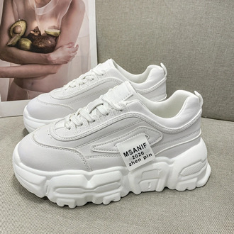 2020 Women Chunky Sneakers Korean Fashion White Pink Lace Up Platform Vulcanized Shoes Female Walking Comfortable Trainers Shoes