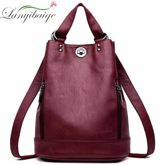 2020 Women Leather Backpacks Multifunction Women Vintage Shoulder Bag Ladies Rucksack large capacity Travel Bag Sac a Dos Preppy