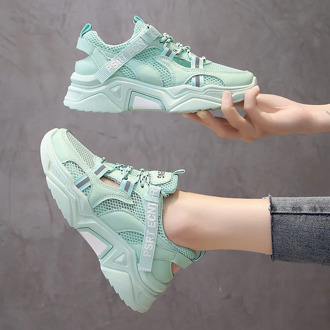 2020 Women Platform Chunky Sneakers Designers Fashion Mesh Lace Up Casual Shoes Woman 5cm High Summer Old Dad Shoes Ladies Green