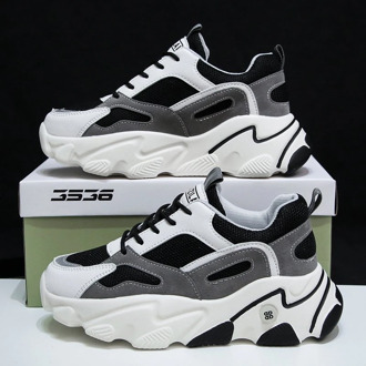 2020 Women Platform Sneakers Fashion Mesh Casual Shoes Chunky Sneaker Ladies Vulcanized Shoes Woman Lace Up Black White Trainers