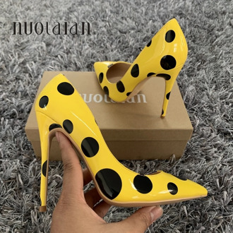 2020 Women Pumps yellow Patent Leather Super High Heels Sexy Ladies Pointed Toe Stiletto Pumps Slip on Heeled Party Shoes Woman