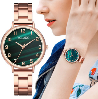 2020 Women Quartz Watch Luxury Rose Gold Stainless Steel Band Analog Quartz Wrist Watch Scale Dial Watch Clock Zegarek Damski