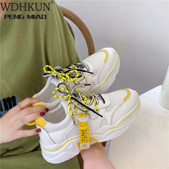 2020 Women's Chunky Sneakers Fashion Women Platform Shoes Lace Up Vulcanize Shoes Womens Female Trainers Dad Shoes 89