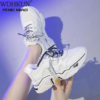 2020 Women's Chunky Sneakers Fashion Women Platform Shoes Lace Up Vulcanize Shoes Womens Female Trainers Dad Shoes