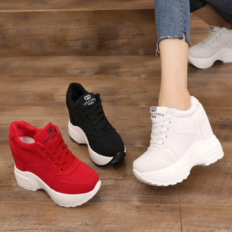 2020 Women Sneakers Mesh Casual Platform Trainers White Shoes 10CM Heels Autumn Wedges Breathable Woman Height Increasing Shoes