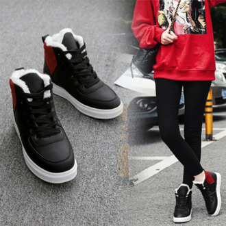 2020 Women Sneakers PU Leather Fashion Casual Shoes Winter Vulcanized Lace Up Patchwork Fashion Flats Platform Warm Short Plush