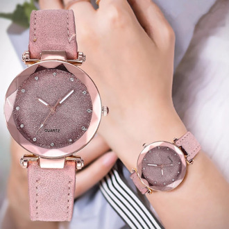 2020 Women Watch Imitation Leather Belt Watch Star Sky Dial Clock Quartz Wrist Watches Ladies Casual Mesh Belt Wristwatch Clock