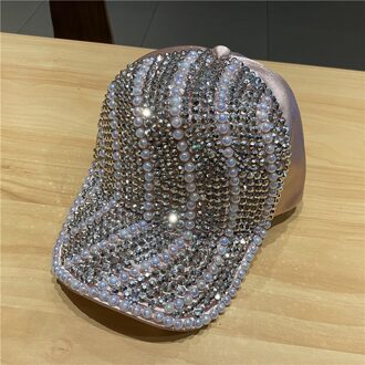 202008-2509122 Strass Parel Satijnen Glans Stof Lady Vizieren Cap Vrouwen Baseball Hoed Roze