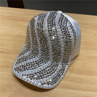 202008-2509122 Strass Parel Satijnen Glans Stof Lady Vizieren Cap Vrouwen Baseball Hoed wit