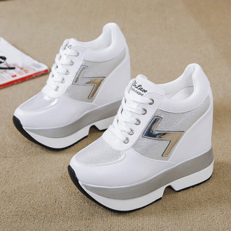 2020Fashion Women's High Platform Casual Shoes Height Increasi leathe Shoes 10 CM Thick Sole Trainers Lady Shoes White Sneakers