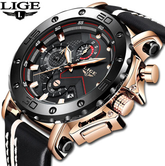 2020LIGE New Fashion Mens Watches Top Brand Luxury Big Dial Military Quartz Watch Leather Waterproof Sport Chronograph Watch Men
