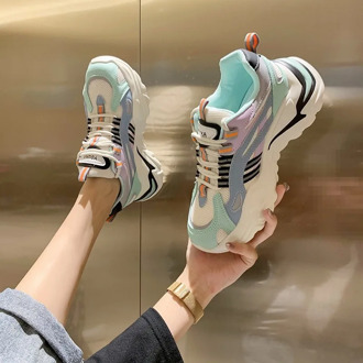 2020Women's Fashion Vulcanize Shoes Women Shoes Breathable Mesh Mixed Colors Lace-Up Women Chunky Sneakers Size 35-40