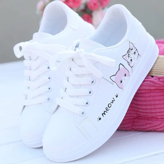 2021 New Arrival Fashion Lace-up Women Sneakers Women Casual Shoes Printed summer Women Pu Shoes Cute Cat Canvas Shoes