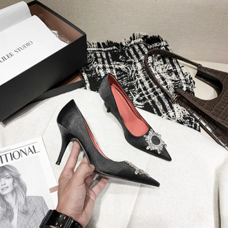 2021 spring and autumn European and American new pointed toe women's high heels stiletto sun buckle decoration single shoes