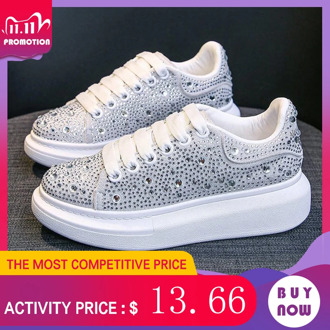 2021 Women Flats Casual Ladies Vulcanized Rhinestone Woman Lace Up Flats Platform Female Comfort Non Slip Botas Mujer Breathable