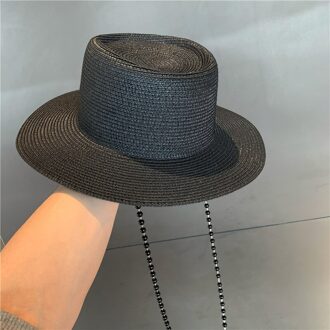 202104-2508538 Zomer Papier Parel Ketting Strand Dame Fedora Cap Vrouwen Panama Jazz Hoed zwart