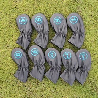 2021Husky Golf Headcovers Leather Cover Voor Driver, Fairway Woods En Creatieve Hybride Golf Club Protectors Cover irons 4-9PAS(zwart)