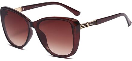 2021New Arrivals Cat Eye Frame Trendy Zonnebril Mannen Vrouw Oversized Vintage Retro Gradiënt Vissen Bril 32036 bruin bruin