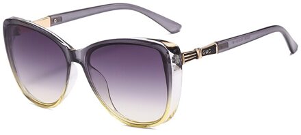 2021New Arrivals Cat Eye Frame Trendy Zonnebril Mannen Vrouw Oversized Vintage Retro Gradiënt Vissen Bril 32036 grijs-geel kader