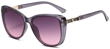 2021New Arrivals Cat Eye Frame Trendy Zonnebril Mannen Vrouw Oversized Vintage Retro Gradiënt Vissen Bril 32036 grijs-roze