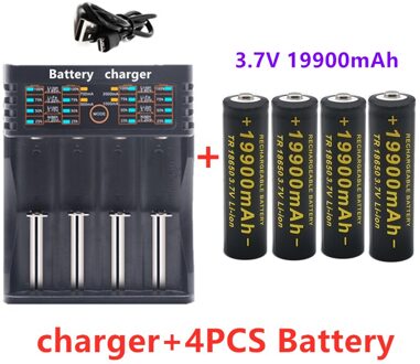 2021S 18650 Batterij 3.7V 19900Mah Oplaadbare Li-Ion Batterij Voor Led Zaklamp Batterij 18650 Batterij + usb Charger Blauw