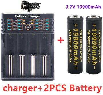 2021S 18650 Batterij 3.7V 19900Mah Oplaadbare Li-Ion Batterij Voor Led Zaklamp Batterij 18650 Batterij + usb Charger Rood