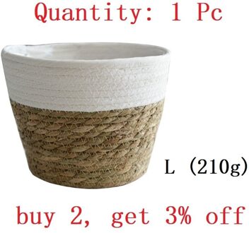 2022 Nordic Handgemaakte Stro Wasmand Picknick Speelgoed Opslag Macrame Geweven Bloempot Plant Container Woondecoratie L (210g)