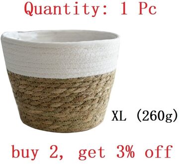 2022 Nordic Handgemaakte Stro Wasmand Picknick Speelgoed Opslag Macrame Geweven Bloempot Plant Container Woondecoratie XL (260g)