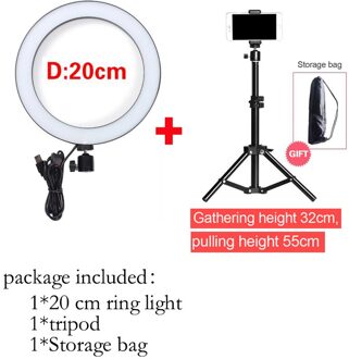 20Cm/26Cm Led Selfie Ring Licht Fotografie Ringlicht Voor Make Video Met Dimbare Statief Telefoon Stand Lamp cirkel Licht Invullen 20CM PTZ en statief