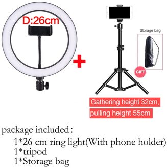 20Cm/26Cm Led Selfie Ring Licht Fotografie Ringlicht Voor Make Video Met Dimbare Statief Telefoon Stand Lamp cirkel Licht Invullen 26CM PTZ en statief