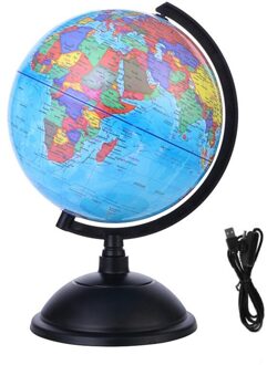 20Cm Globe Kaart Roterende Stand + Led Licht Wereld Aarde Globe Kaart School Geografie Educatief Kids Verkennen