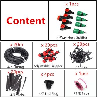 20m 4-Manieren Splitter Tuin Automatische Micro Drip Irrigatie Watering System Kit 4/7 ''Slang Verstelbare Nozzle Druppelaar kassen