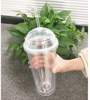20oz Milk Tumbler with Dome Lids Double Wall Plastic Drink Cups With Straw Reusable Clear Water Bottle Transparent Fruit Cup