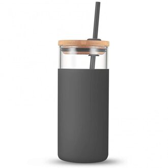 20Oz Water Flessen Single-Muur Tumbler Beschermhoes Hout Deksel Glazen Beker Fles Met Stro Water Flessen Drinkware grijs
