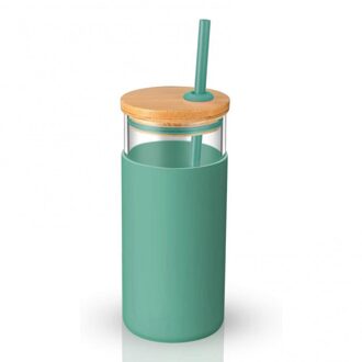20Oz Water Flessen Single-Muur Tumbler Beschermhoes Hout Deksel Glazen Beker Fles Met Stro Water Flessen Drinkware groen