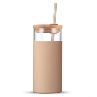 20Oz Water Flessen Single-Muur Tumbler Beschermhoes Hout Deksel Glazen Beker Fles Met Stro Water Flessen Drinkware Oranje