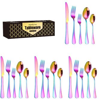 20Pc Rvs Bestek, Spiegel Gepolijst Westerse Bestek Set Gouden Kleur Steak Bestek Prachtige Bestek Set kleurrijk