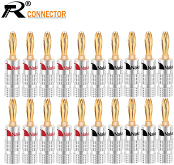 20pcs/10pairs Nakamichi BANANA PLUGS 24K Gold-plated 4MM Banana Connector with Screw Lock For Audio Jack Speaker Plugs Black&Red