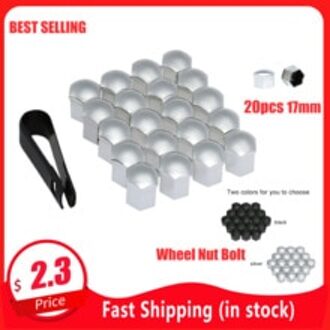 20Pcs 17Mm Wiel Moer Bout 20Pcs 17Mm Head Cover Cap Beschermende Bolt Caps Exterieur Decoratie Beschermen bolt Velgen Zilver/Zwart