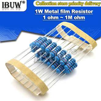 20pcs 1W Metal film resistor 1% 1R ~ 1M 2R 10R 22R 47R 100R 330R 1K 4.7K 10K 22K 47K 100K 330K 470K 1 2 10 22 47 100 330 ohm