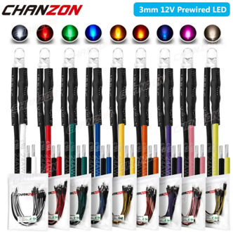 20pcs 3mm Prewired LED Light Emitting Diode DC 12V Warm White Red Green Blue Yellow Orange UV Pink Pre Wired Cable Lamp Bulb