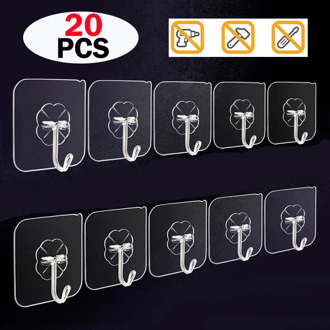 20Pcs 6x6cm Seamless Sticky Hooks Transparent Self Adhesive Hooks Strong Door Wall Hangers Hooks Cup Sucker for Kitchen Bathroom