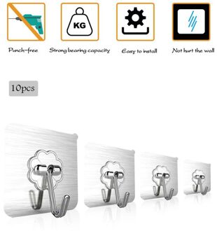 20Pcs 6X6Cm Transparante Sterke Zelfklevende Deur Muur Hangers Haken Zuig Zware Belasting Rack Cup Sucker voor Keuken Badkamer 10stk zilver