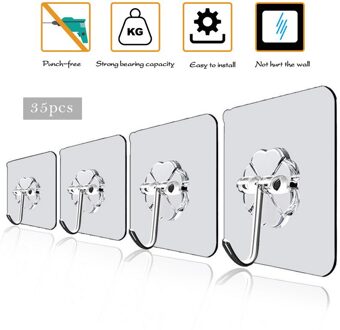 20Pcs 6X6Cm Transparante Sterke Zelfklevende Deur Muur Hangers Haken Zuig Zware Belasting Rack Cup Sucker voor Keuken Badkamer 35stk transparant