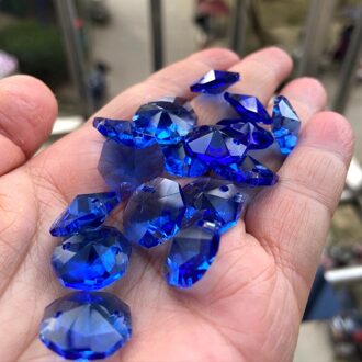 20Pcs Blue Crystal Octagon Kralen 14Mm Kroonluchter Onderdelen Bruiloft Decoratie Diy Suncatcher Voor Gordijn Verlichting Accessoires