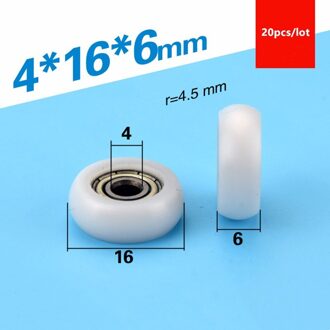 20Pcs Bol Arc Plastic Gecoat Lager 604ZZ 4*16*6Mm Schuifdeur Raam Pom Nylon Katrol roller Wiel Boring 4Mm Diameter 16Mm wit