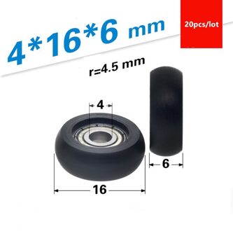 20Pcs Bol Arc Plastic Gecoat Lager 604ZZ 4*16*6Mm Schuifdeur Raam Pom Nylon Katrol roller Wiel Boring 4Mm Diameter 16Mm zwart